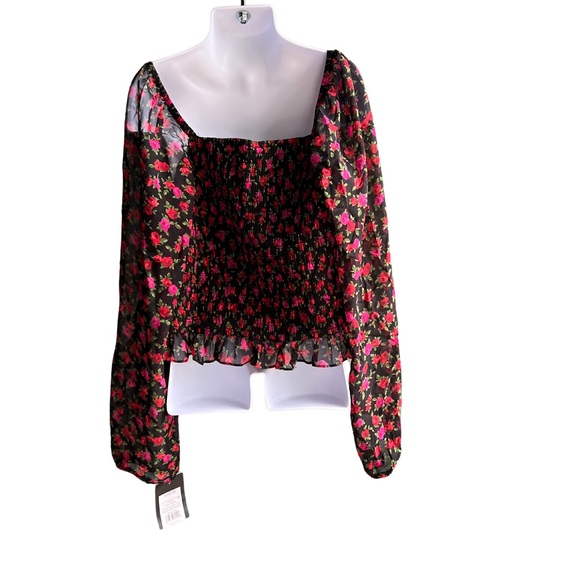 Art Class Girl's Size L 10/12 long Sleeve Black Shirt Red Flowers - Picture 2 of 3